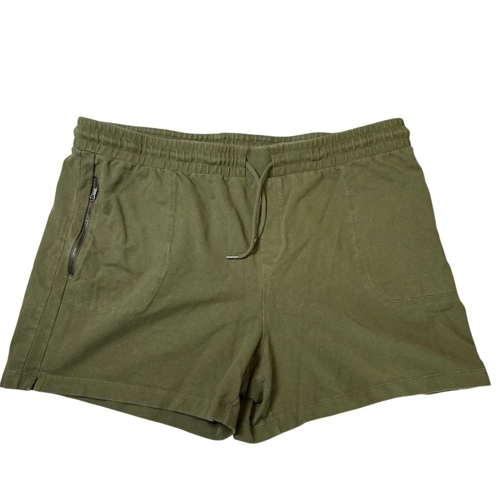 Athletic Works Womens XXL 20 Olive Green Drawstring Shorts Zip‎ Pocket
